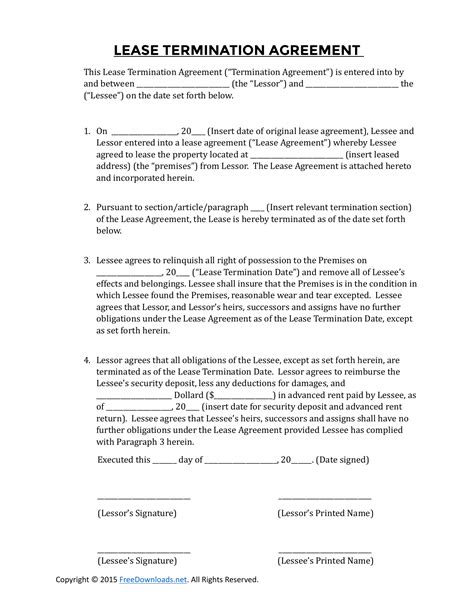 early termination of lease agreement template